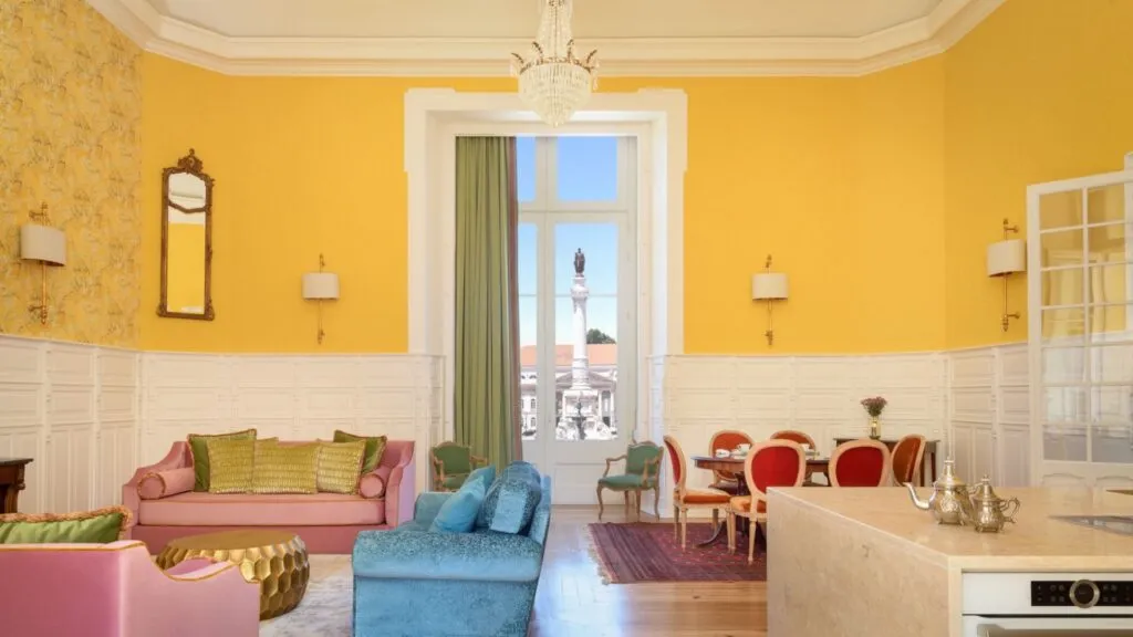 Inside a regency apartment in Portugal with large window overlooking the Lison. Photograph taken in a villa in Portugal, Lisbon